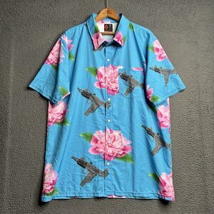 OAF Nation Shirt Mens XL All Over Print AOP Hawaiian USA Uzi Flower Peonies
